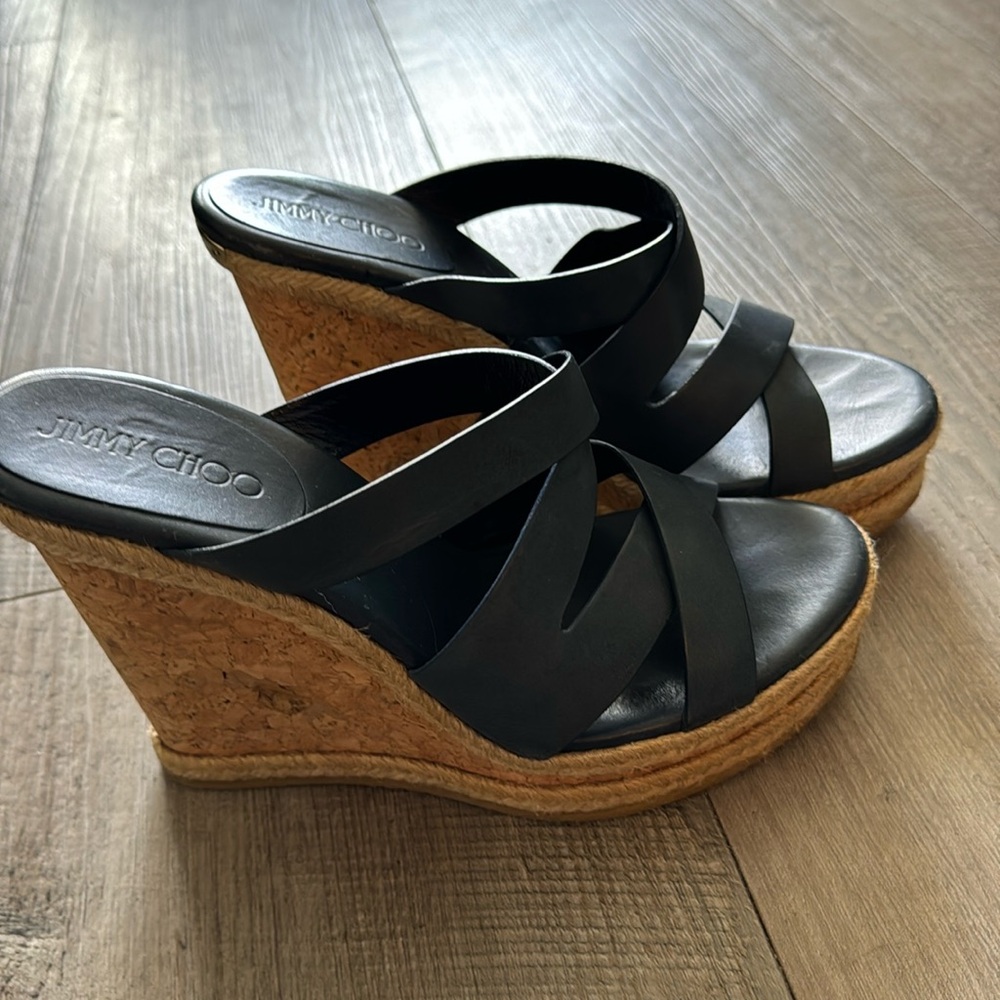 Jimmy Choo criss cross blue wedges 5”